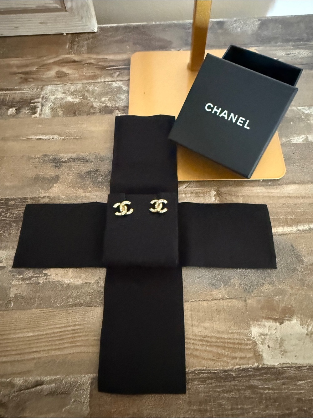 CHANEL Gold & Crystal CC Logo Stud Earrings